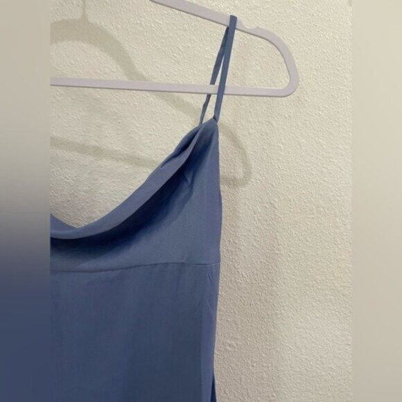 New WeWoreWhat Satin Feminine Midi Slip Dress Slit Romantic Contemporary Blue - Picture 3 of 11